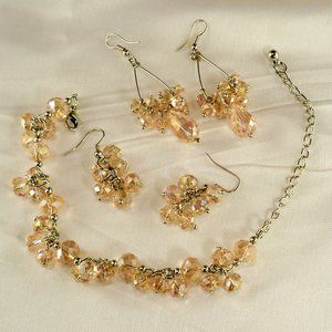 New Blush Pink Beads Bracelet & 2 Pairs Earrings